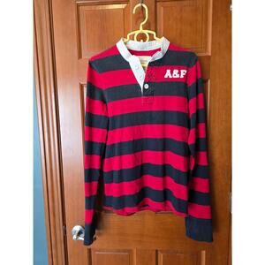 VTG Y2K Abercrombie & Fitch Muscle Shirt Large Red Navy Striped Long Sleeve
